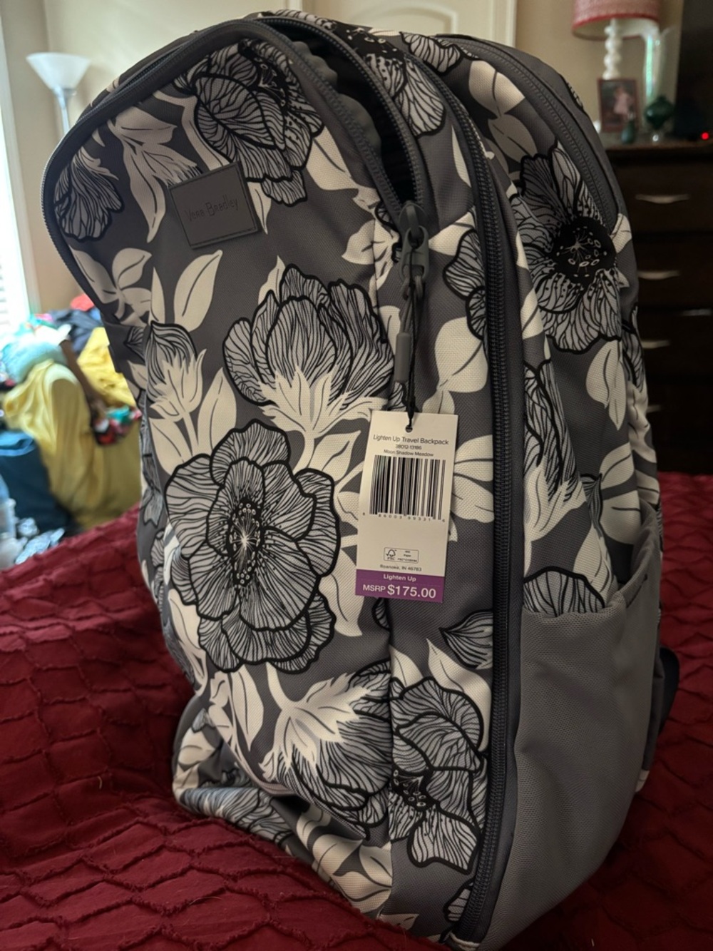 Vera Bradley Gray and White Floral Backpack